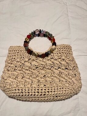 Cappelli straw beaded handle summer spring bag, handbag Vintage